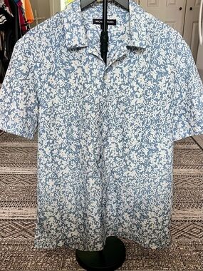 Michael Kors Pale Blue and White Floral Camp Shirt